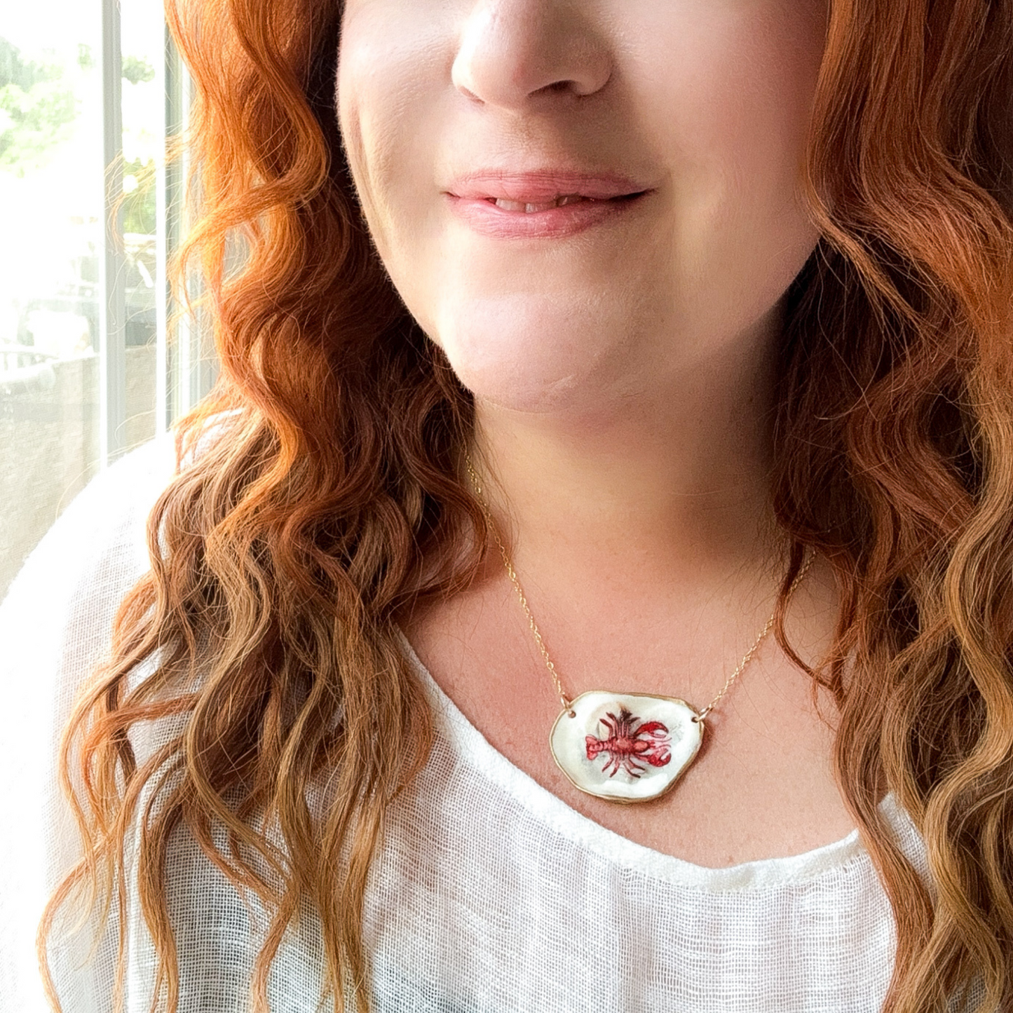 Coastal Lobster Oyster Necklace