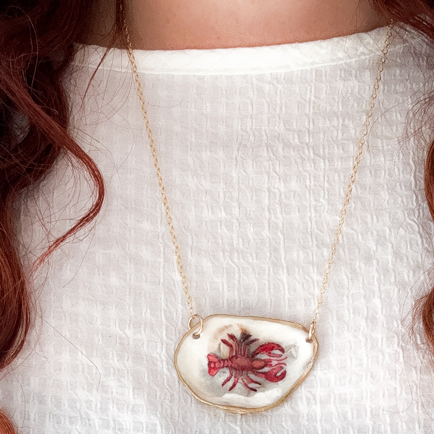 Coastal Lobster Oyster Necklace