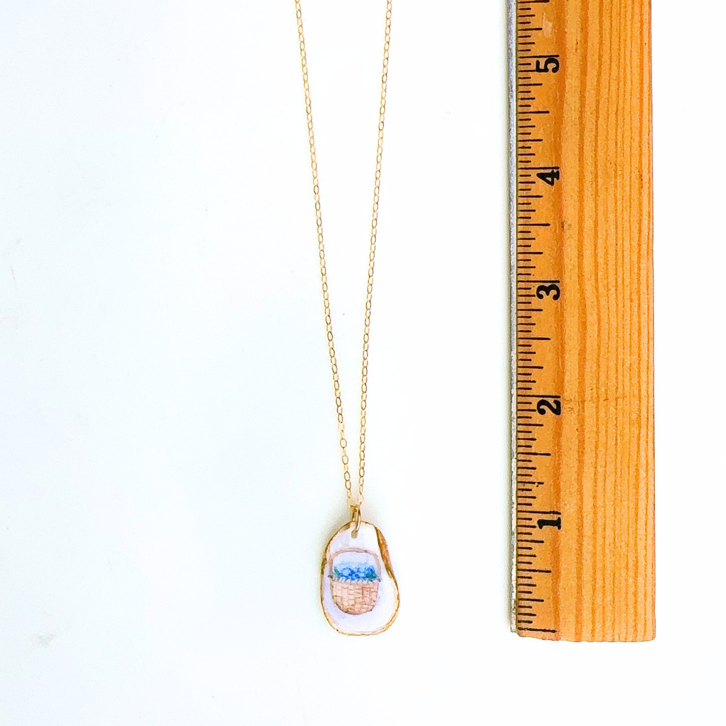 One-of-a-Kind Hand-Painted Oyster Shell Necklace - Nantucket Basket Motif
