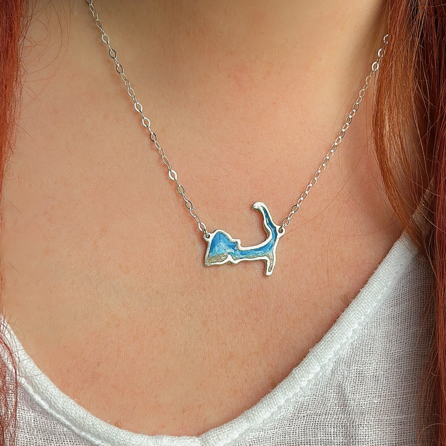 "Waves of Cape Cod" Sterling Silver map necklace
