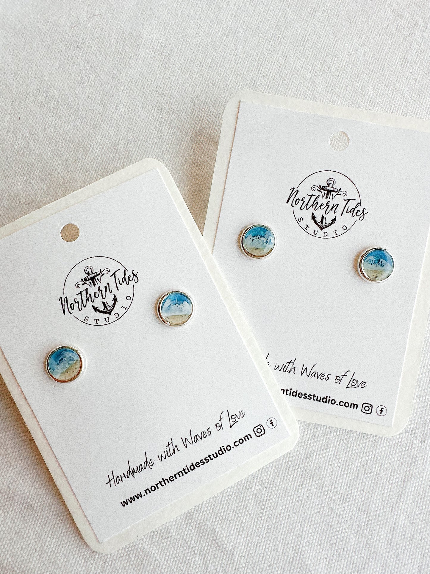 “Beachcomber” Sterling Silver Ocean Stud Earrings