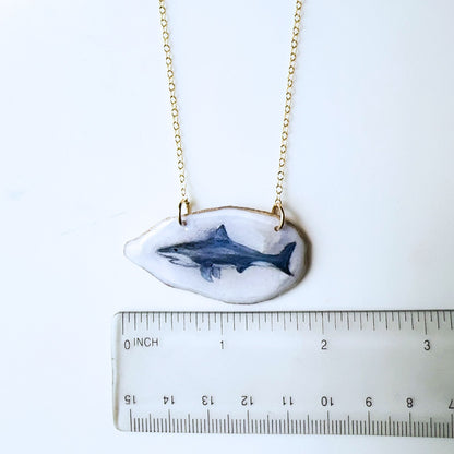 One‑of‑a‑Kind Hand‑Painted Oyster Shell Necklace – Shark Motif