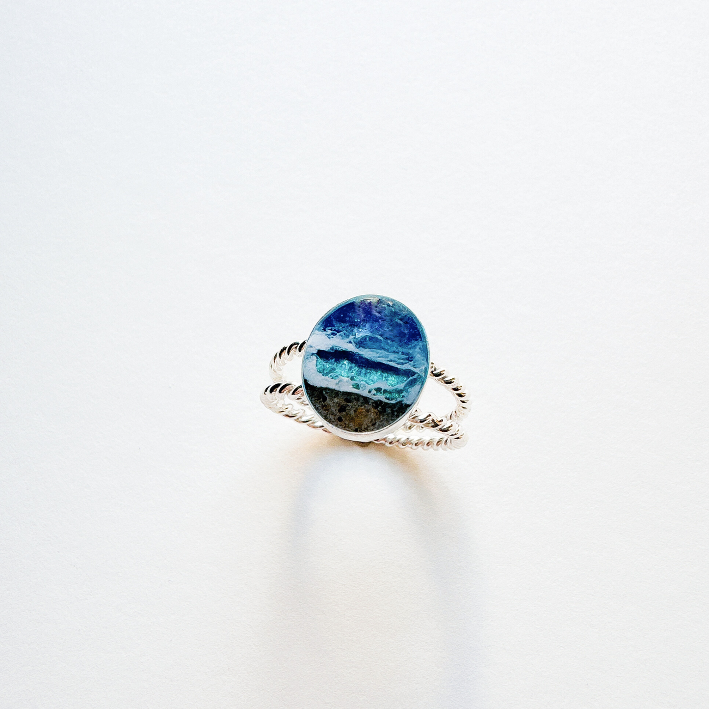 "Tides of Blue" Double twisted rope Sterling Silver Ring