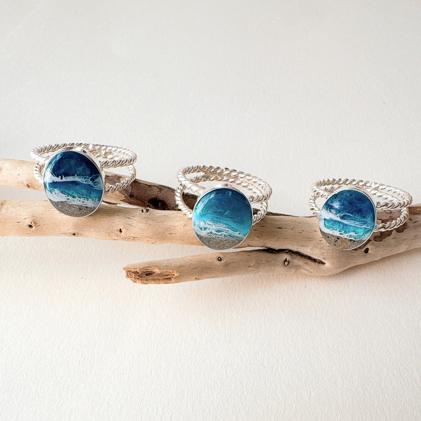 "Tides of Blue" double rope Sterling Silver Ring