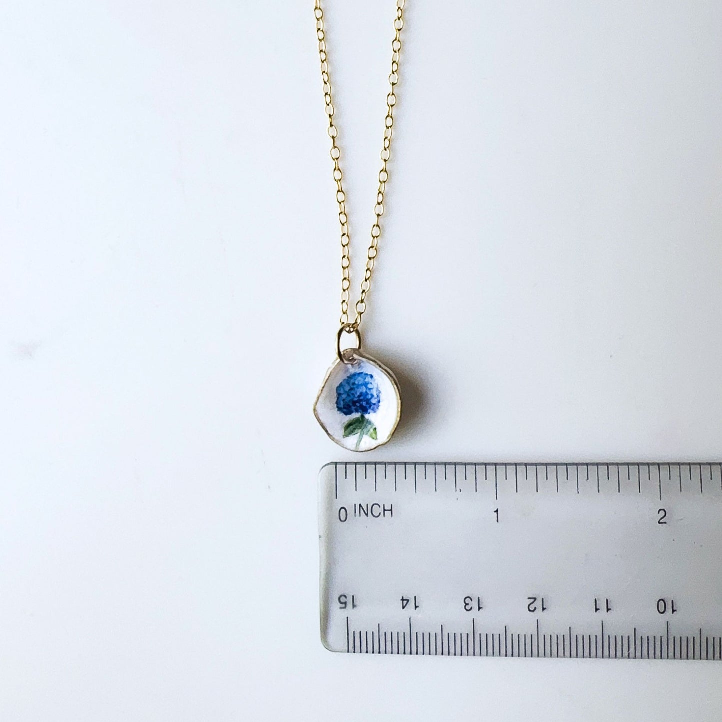 One‑of‑a‑Kind Hand‑Painted Oyster Shell Necklace – Hydrangea Motif