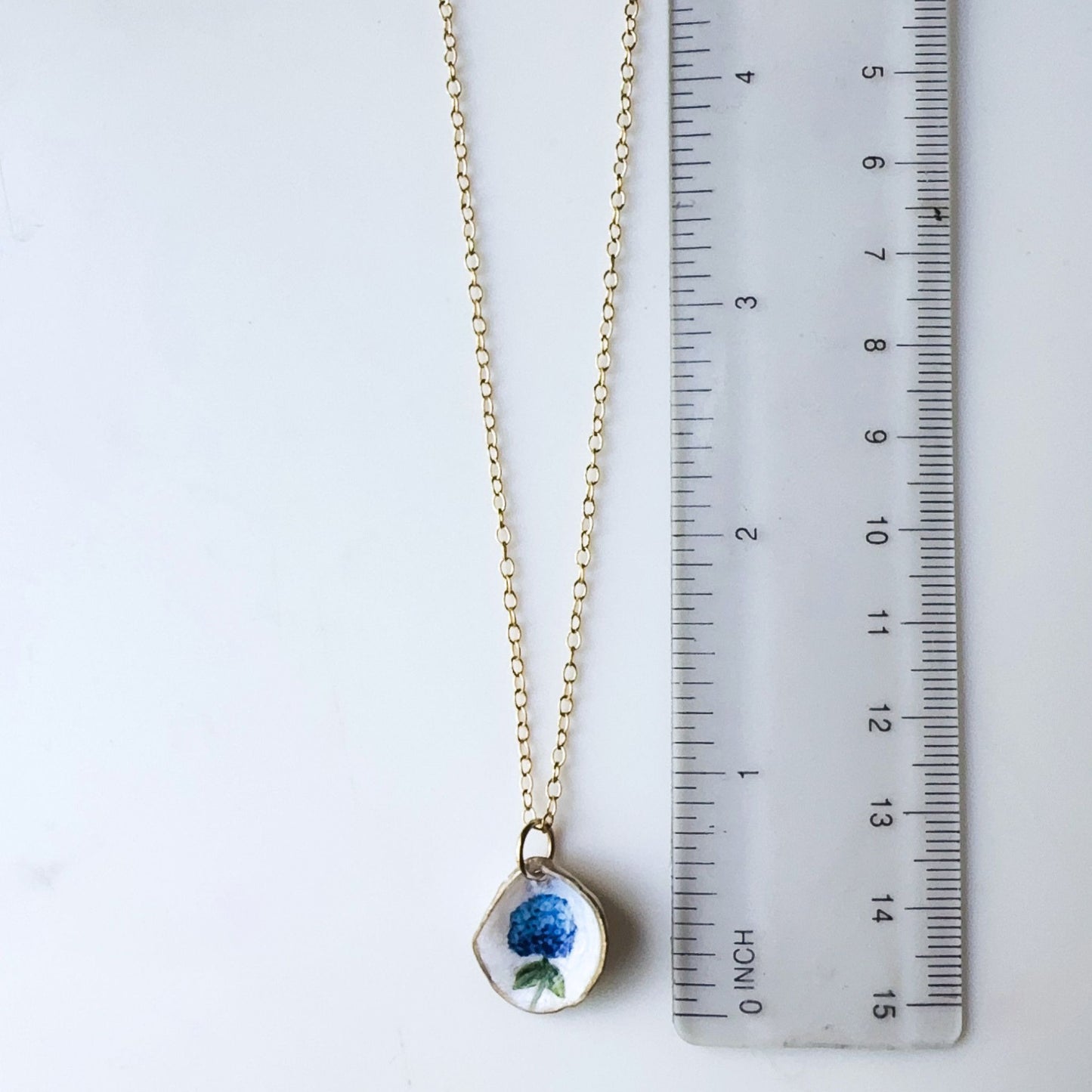 One‑of‑a‑Kind Hand‑Painted Oyster Shell Necklace – Hydrangea Motif