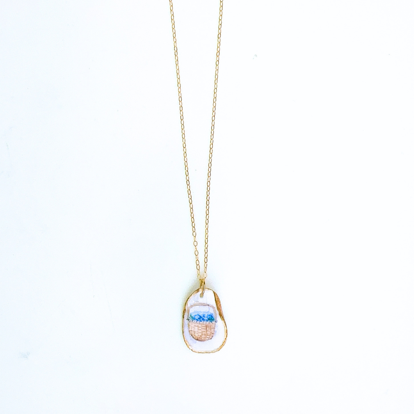 One-of-a-Kind Hand-Painted Oyster Shell Necklace - Nantucket Basket Motif