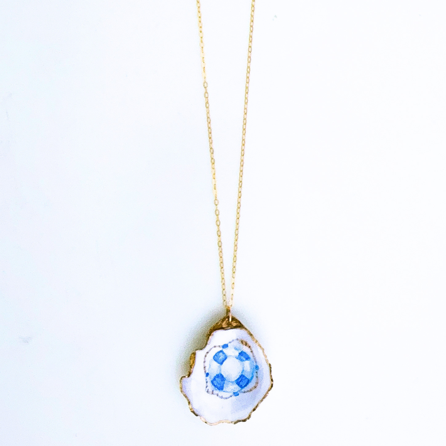 One-of-a-Kind Hand-Painted Oyster Shell Necklace - Life Preserver Motif