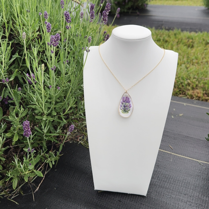 One-of-a-kind hand painted oyster necklace- Lavender motif