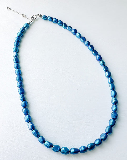 “Deep Ocean Blue” Pearl Necklace