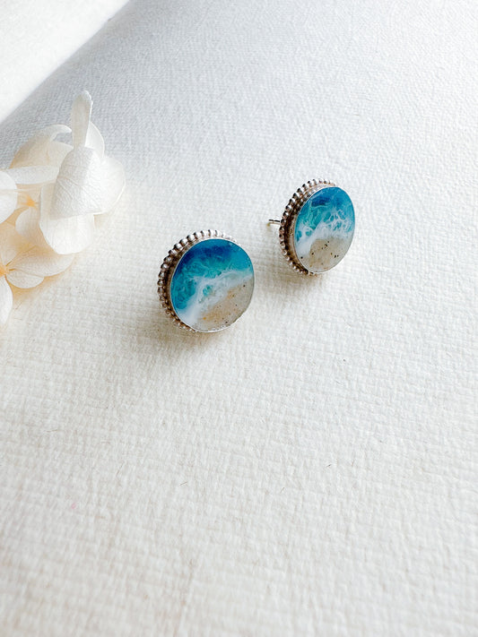 "Emerald Waters" Sterling Silver Ocean Stud Earrings