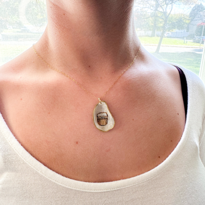 One-of-a-Kind Hand-Painted Oyster Shell Necklace - Nantucket Lightship Basket Motif