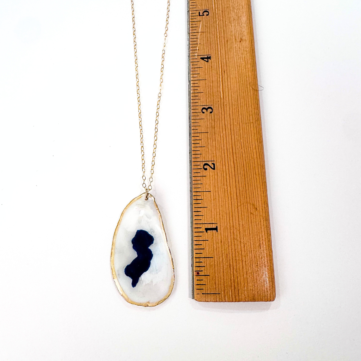 One-of-a-Kind Hand-Painted Oyster Shell Necklace - New Jersey Motif