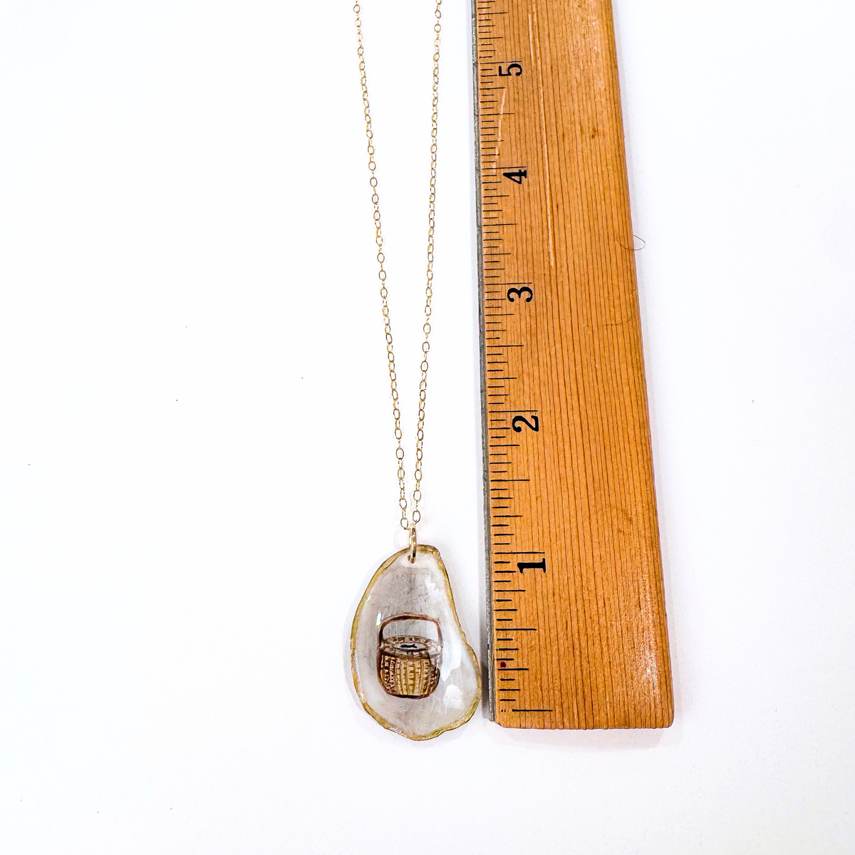 One-of-a-Kind Hand-Painted Oyster Shell Necklace - Nantucket Lightship Basket Motif
