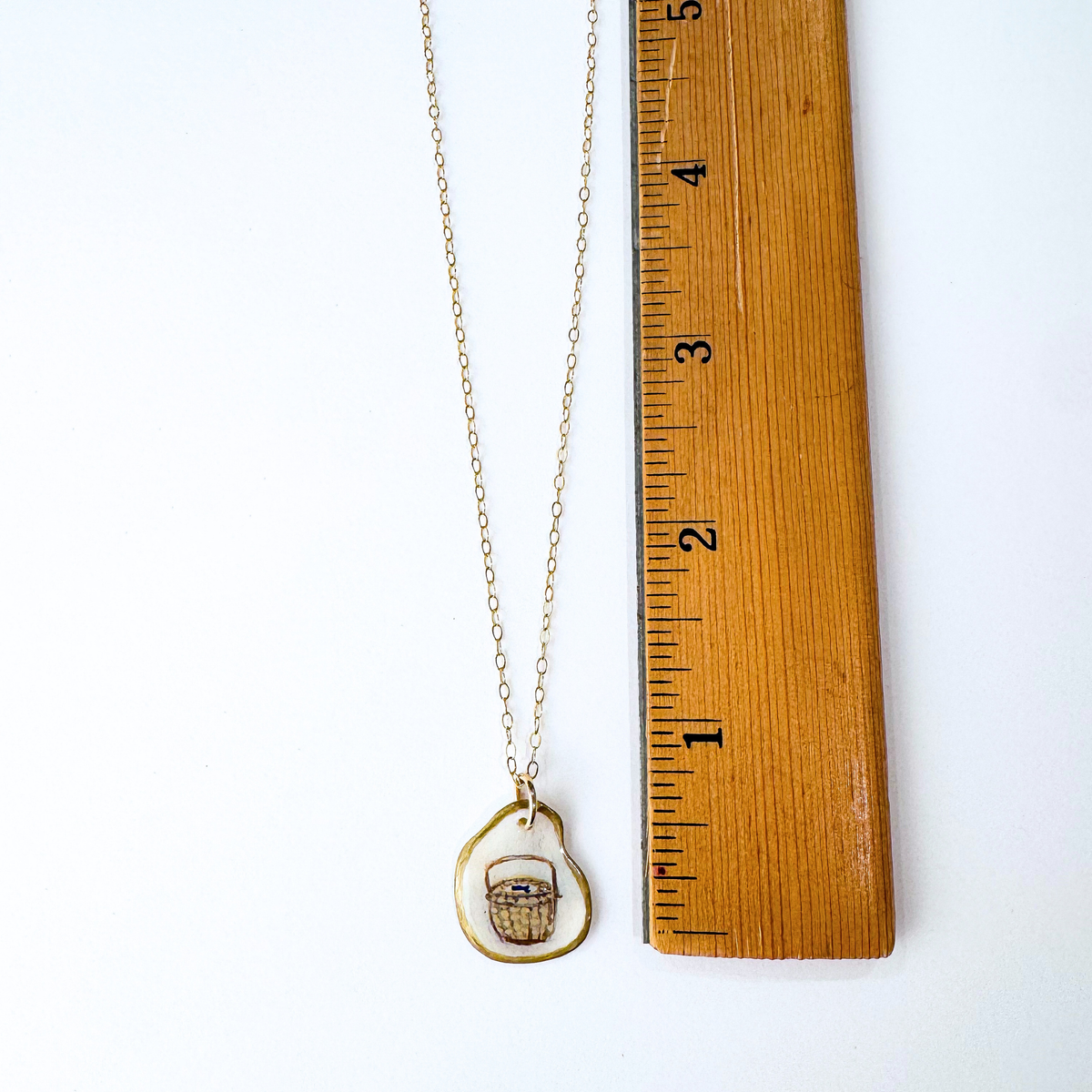 One-of-a-Kind Hand-Painted Oyster Shell Necklace - Nantucket Lightship Basket Motif