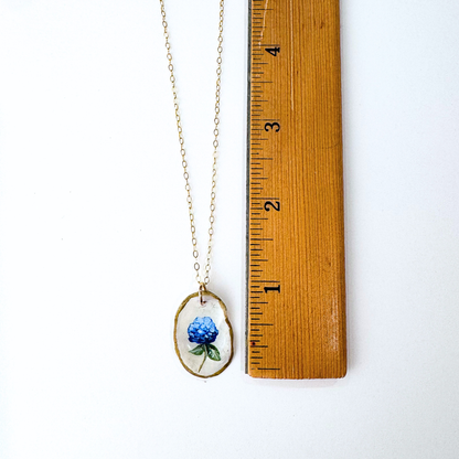One-of-a-Kind Hand-Painted Oyster Shell Necklace - Hydrangea Motif