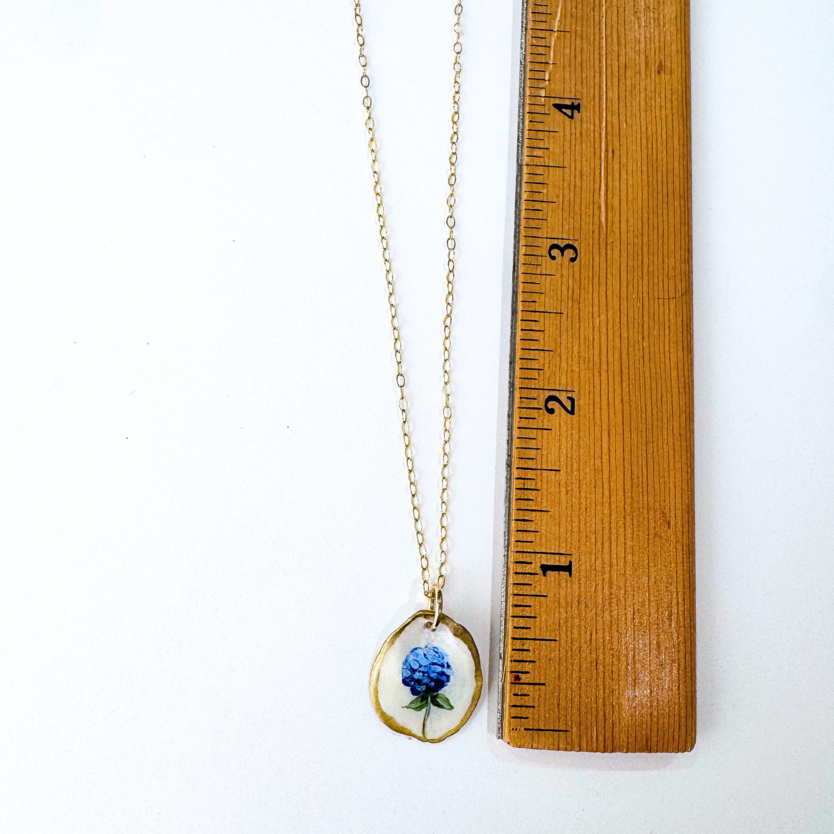 One-of-a-Kind Hand-Painted Oyster Shell Necklace - Hydrangea Motif
