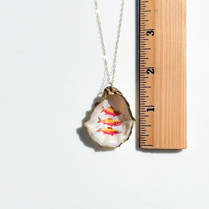 One-of-a-Kind Hand-Painted Oyster Shell Necklace - Fish Motif