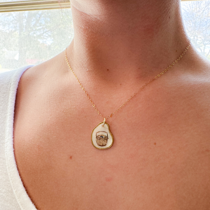 One-of-a-Kind Hand-Painted Oyster Shell Necklace - Nantucket Lightship Basket Motif