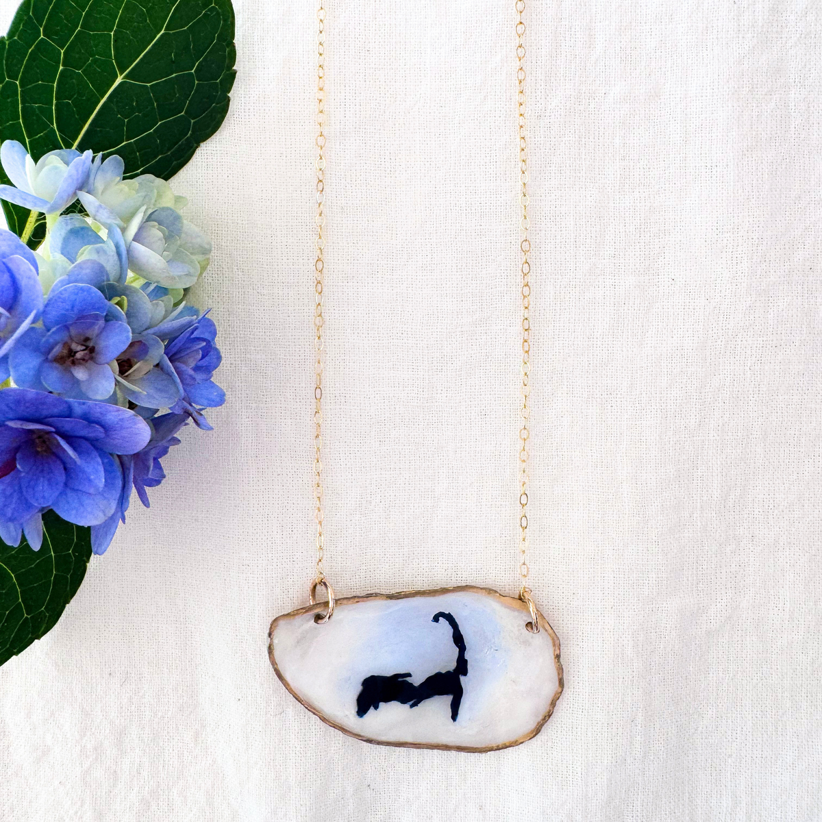 One-of-a-Kind Hand-Painted Oyster Shell Necklace - Cape Cod Motif