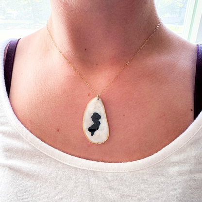 One-of-a-Kind Hand-Painted Oyster Shell Necklace - New Jersey Motif