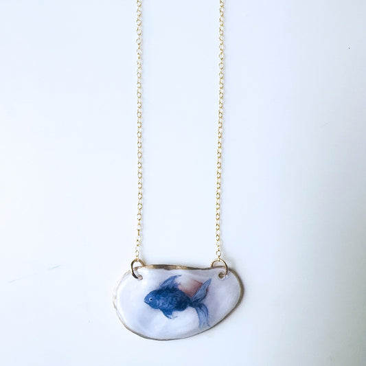 One-of-a-kind Oyster Necklace- Fish Motif