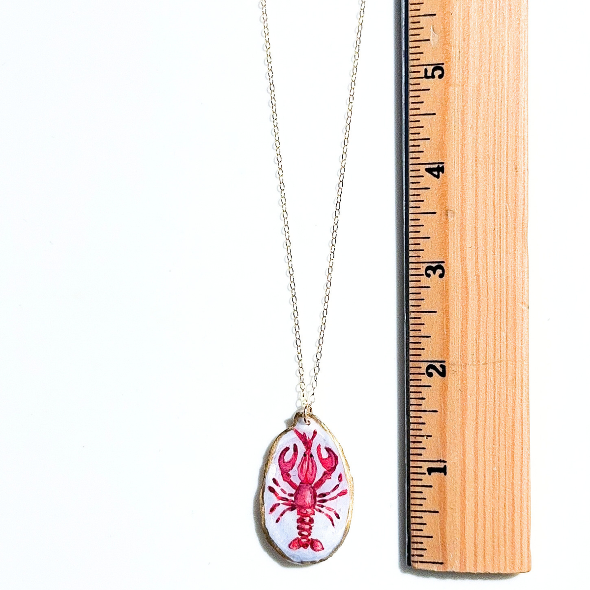 One-of-a-Kind Hand-Painted Oyster Shell Necklace - Red Lobster Motif